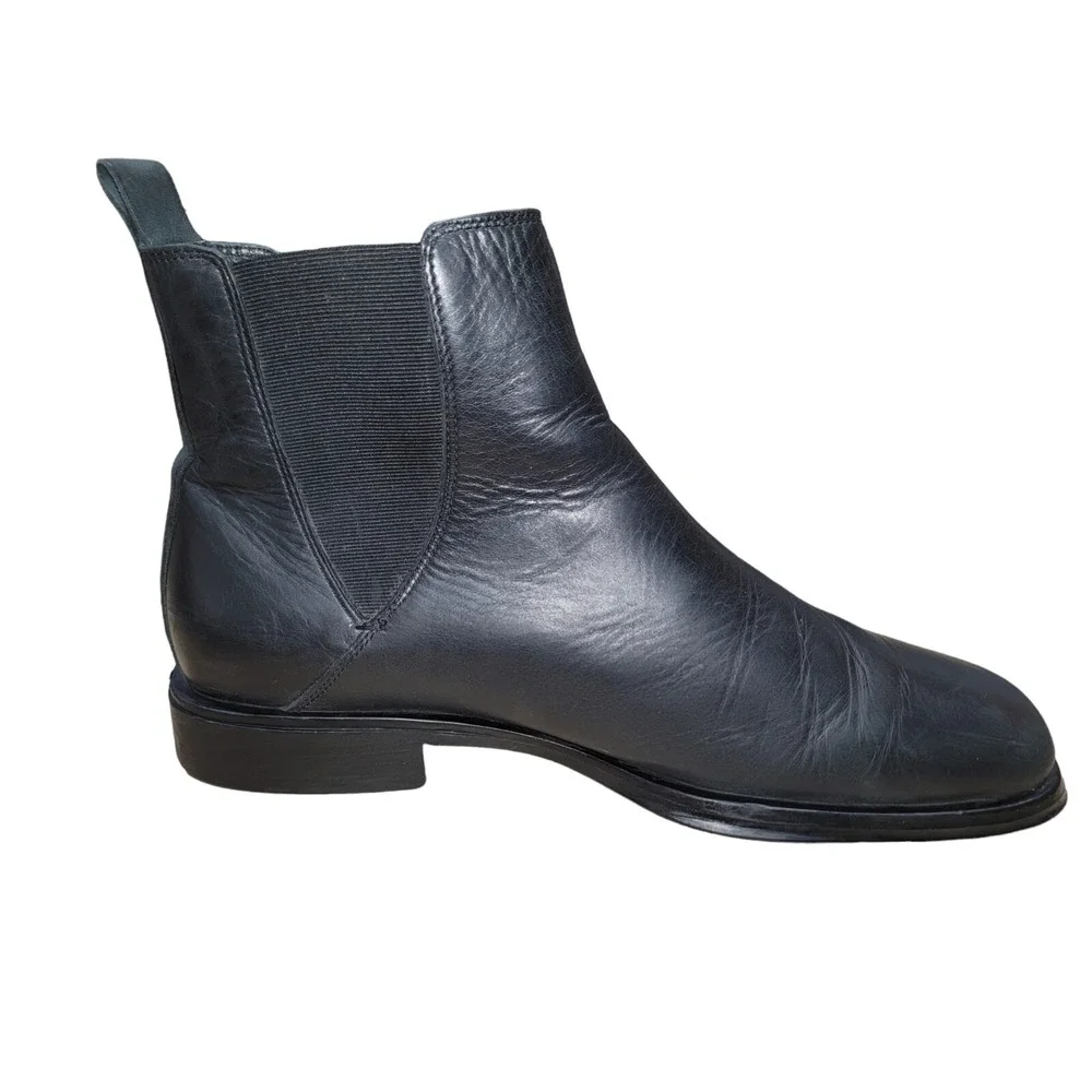Alfani Men's Size 9.5 M Black Leather Square Toe Dress Chelsea Ankle Boots Gore